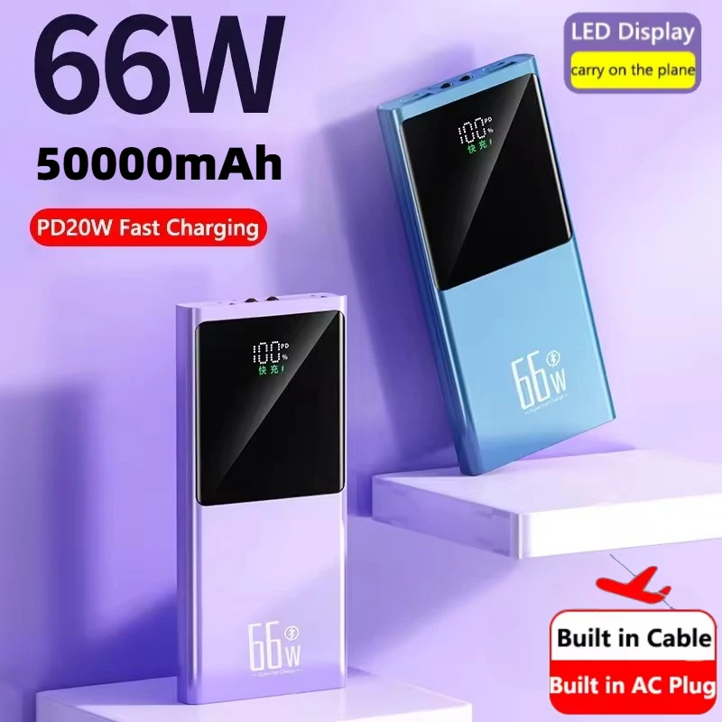 

66 Вт сверхбыстрая зарядка Power Bank 50000 мАч Портативное зарядное устройство Внешний аккумулятор для iPhone 15 Huawei Xiaomi Samsung Powerbank