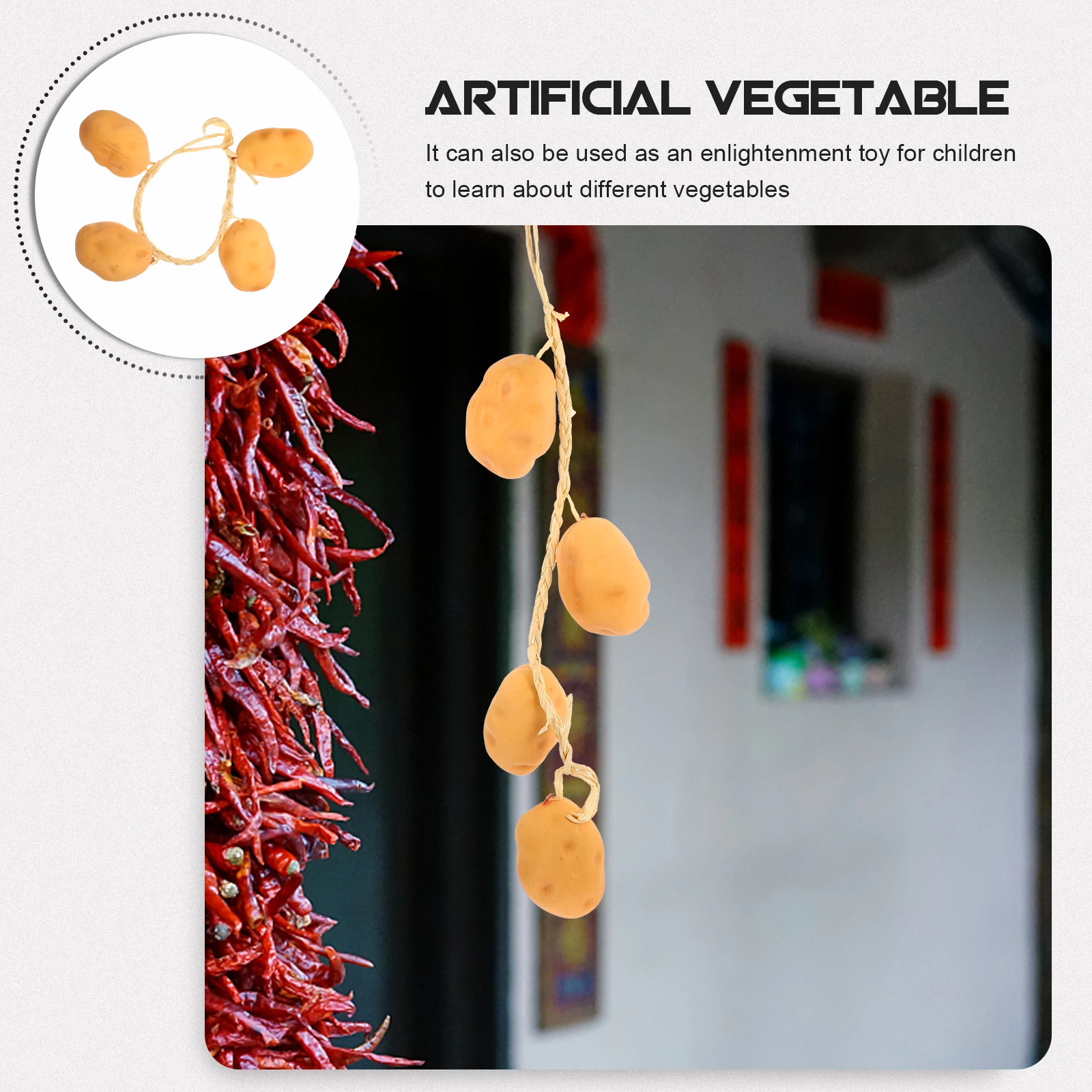 

5pcs Realistic Potato Hanging Decor Vegetable String Props for Kitchen Restaurant Farm Wall Photo Shooting Accessories
