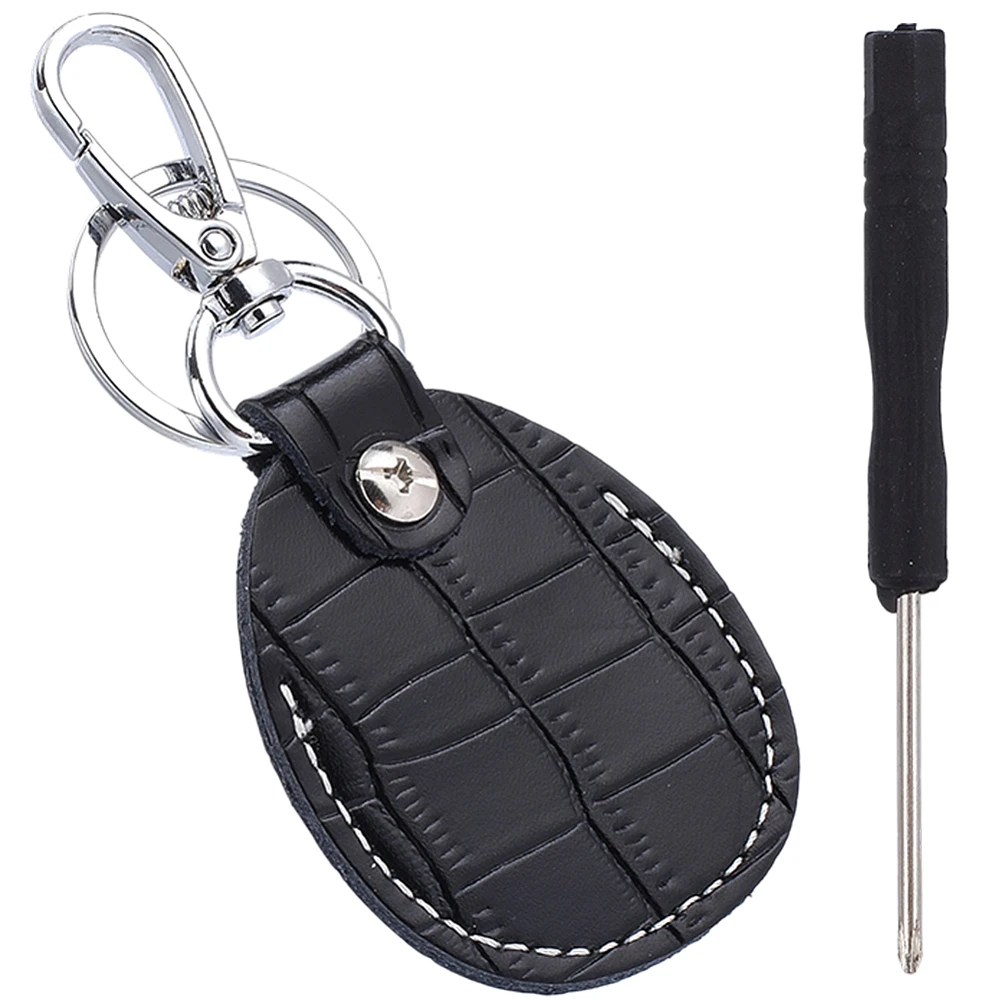 Genuine Leather Key Fob Black Portable Leather Keychain Cover Compatible Scratch-Resistant Keyring Fob Protector NFC Tag Holder