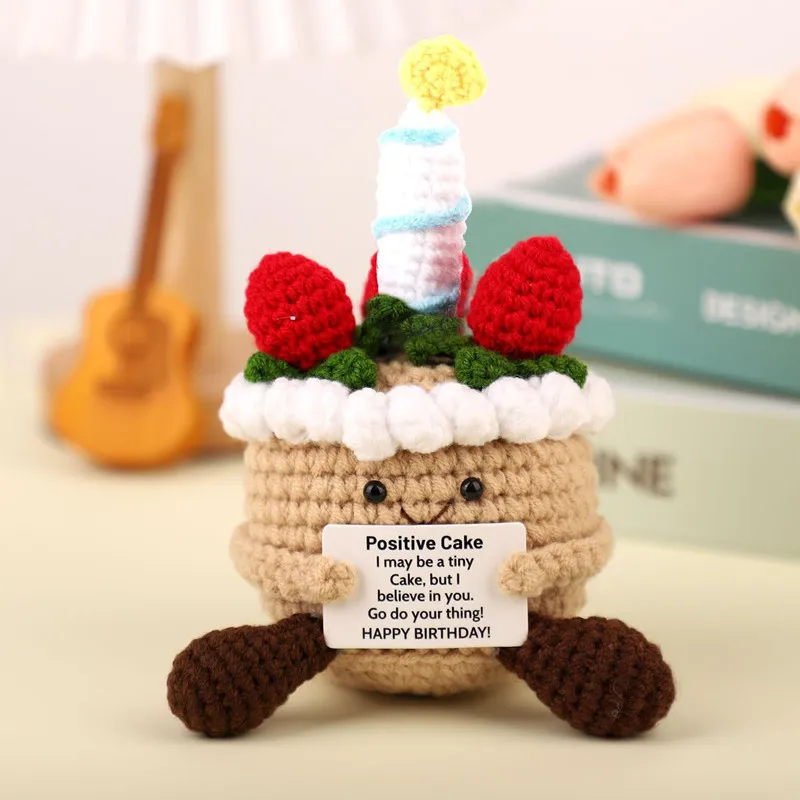 FoodSeries Positive Energy Cake&IceCream Crochet Doll Handmade Knitted Decor Ornament Encouragement Card Mini Desk Decor Gift