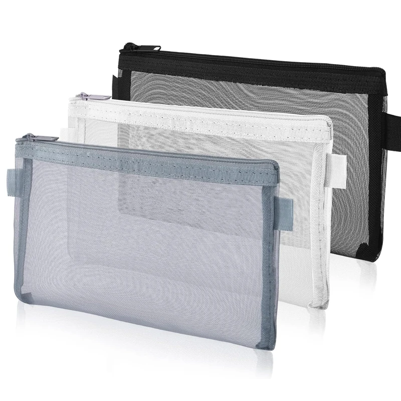 

Transparent Mesh Pencil Pouch Makeup Bags Nylon Pen Bag with Zipper Pencil Case Stationery Storage Organizer Travel Accessories