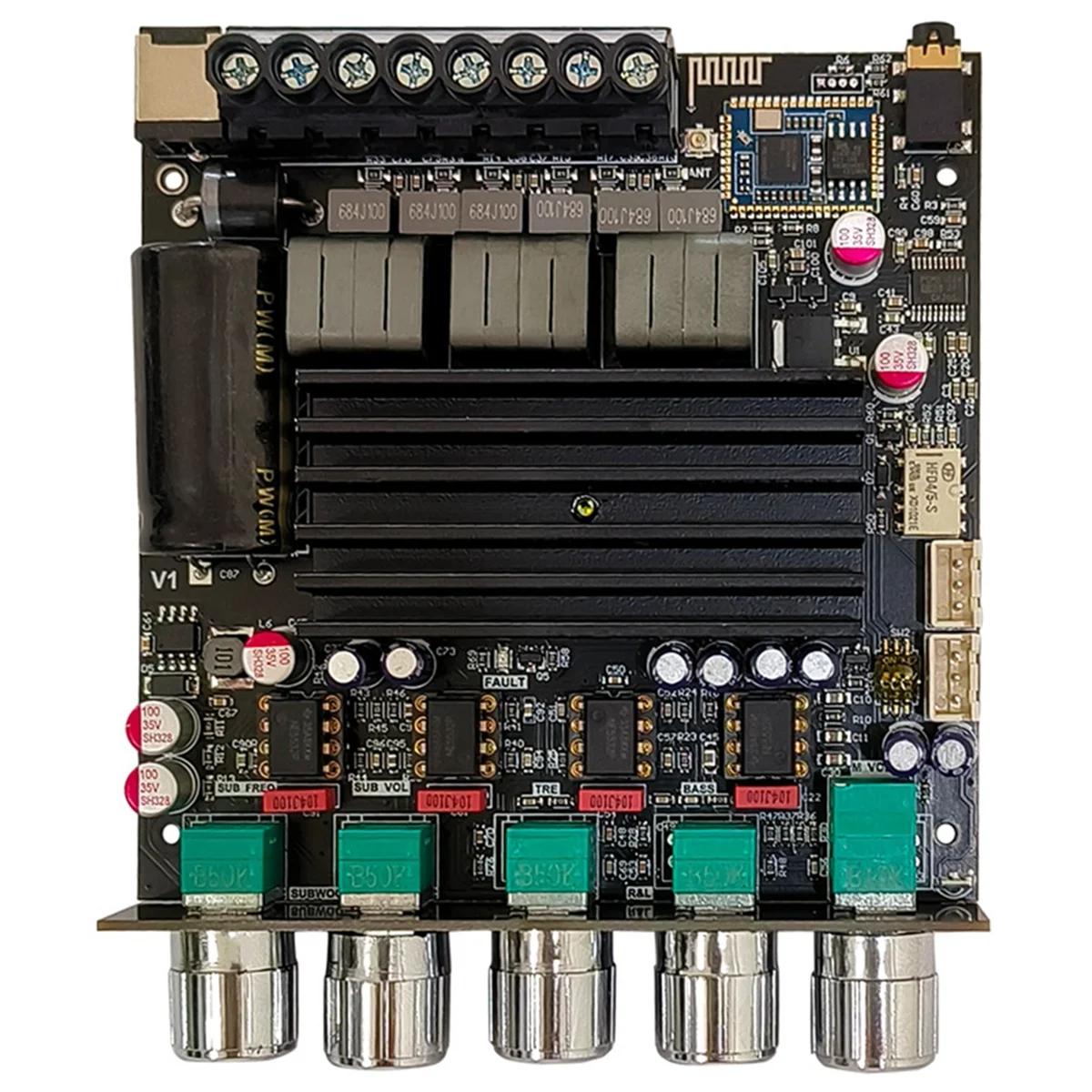 

T06C-ZK-APTX1 Плата усилителя мощности Bluetooth 2,1-канальный 2X100 Вт + 200 Вт сабвуфер QCC3034 TPA3221 Модуль цифрового усилителя мощности