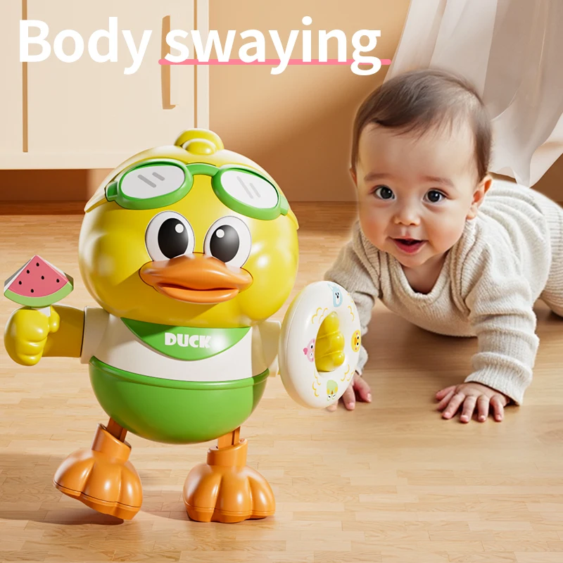 

Музыкальная игрушка-утка для малышей с подсветкой: развивающая, для танцев и упражнений, поднимается и падает