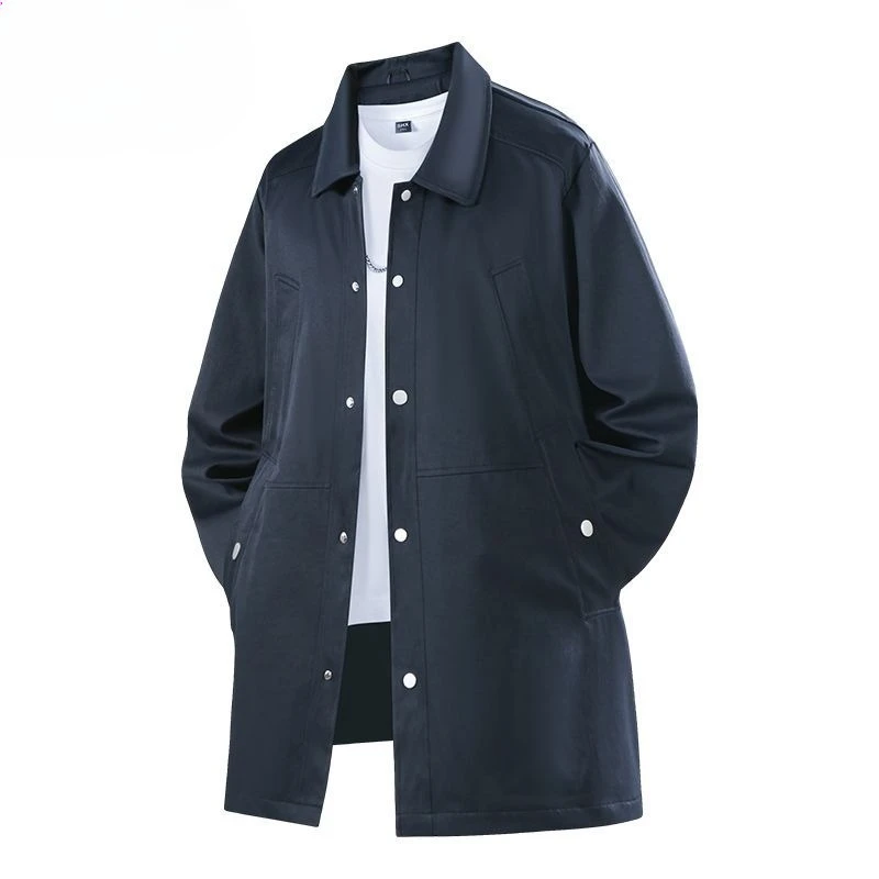 Men's Mid Long Trench Coat Autumn Casual Loose Jacket Plus Size Big & Tall Windbreaker Overcoat