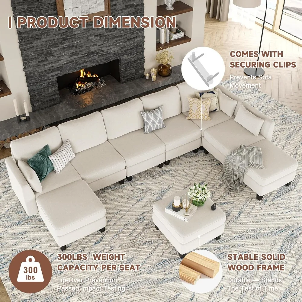 Sofá secional modular, sofá conversível em forma de U com espuma de memória de alta densidade, sofá secional moderno em forma de U, 6 assentos Co