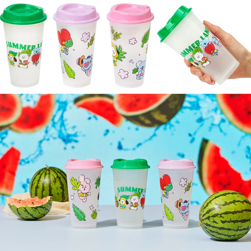 Line Friends Original 3Pcs Kawaii Summer Water Cup Anime Tata Chimmy Koya Rj Mang Portable Eco-Friendly Drinking Mug Bottle Gift