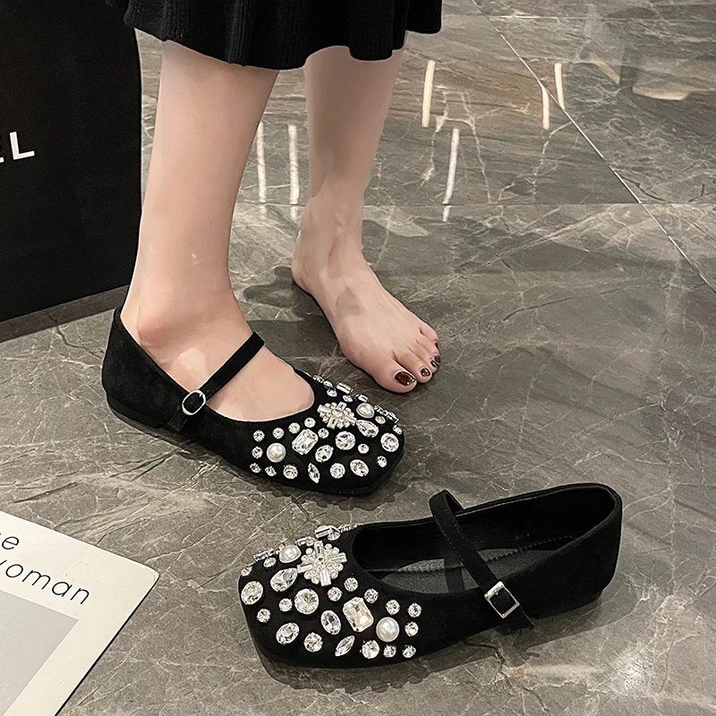 High Appearance Level Buckle Shallow Mouth Rhinestones Fashion All Comfortable Non-slip Breathable Wear-resistant Women's Shoes