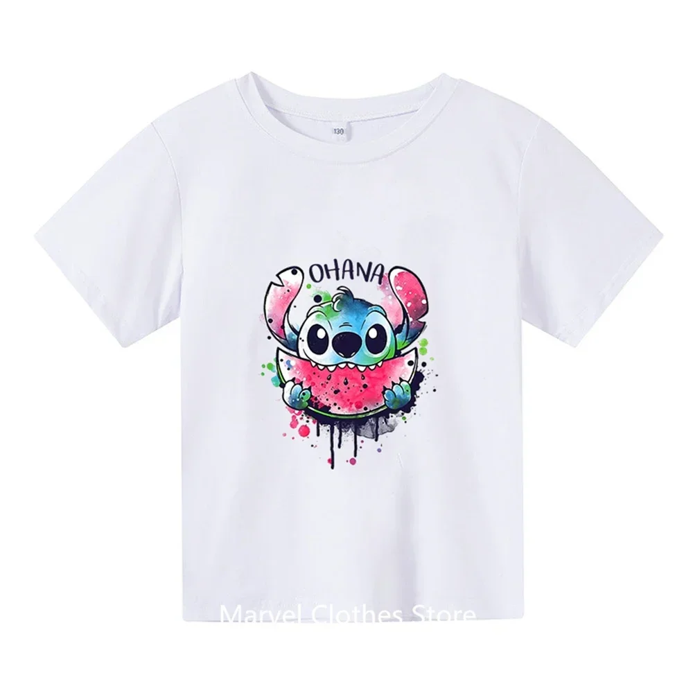 Kawaii Lilo Stitch Tshirt Kids Clothes Girls Summer Tops Cartoon Stitch Graphic Tees Cute Boys Anime T-shirt Female Tshirt