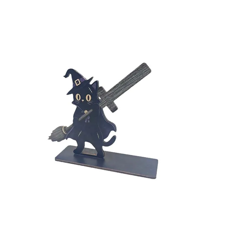 Halloween Wooden Tabletop Decor Black Cat Ghost Pumpkin Skeleton Desktop Sign For Home Party Tiered Tray Ornament