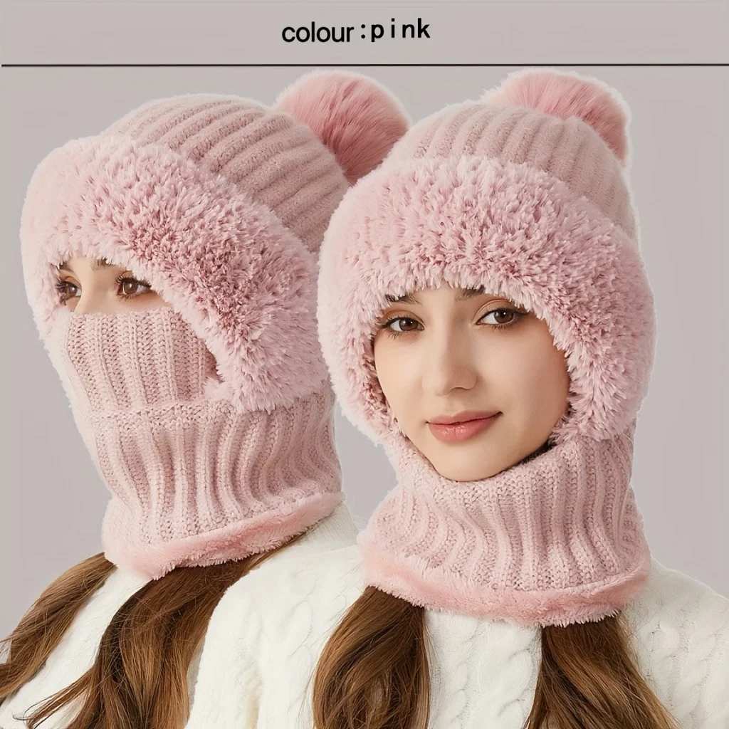 RIGWARL Women's Winter Acrylic Knit Hat Scarf Combo Thermal Cashmere Neck Warm Ski Windproof Hat Thick Plush Beanies Outdoor