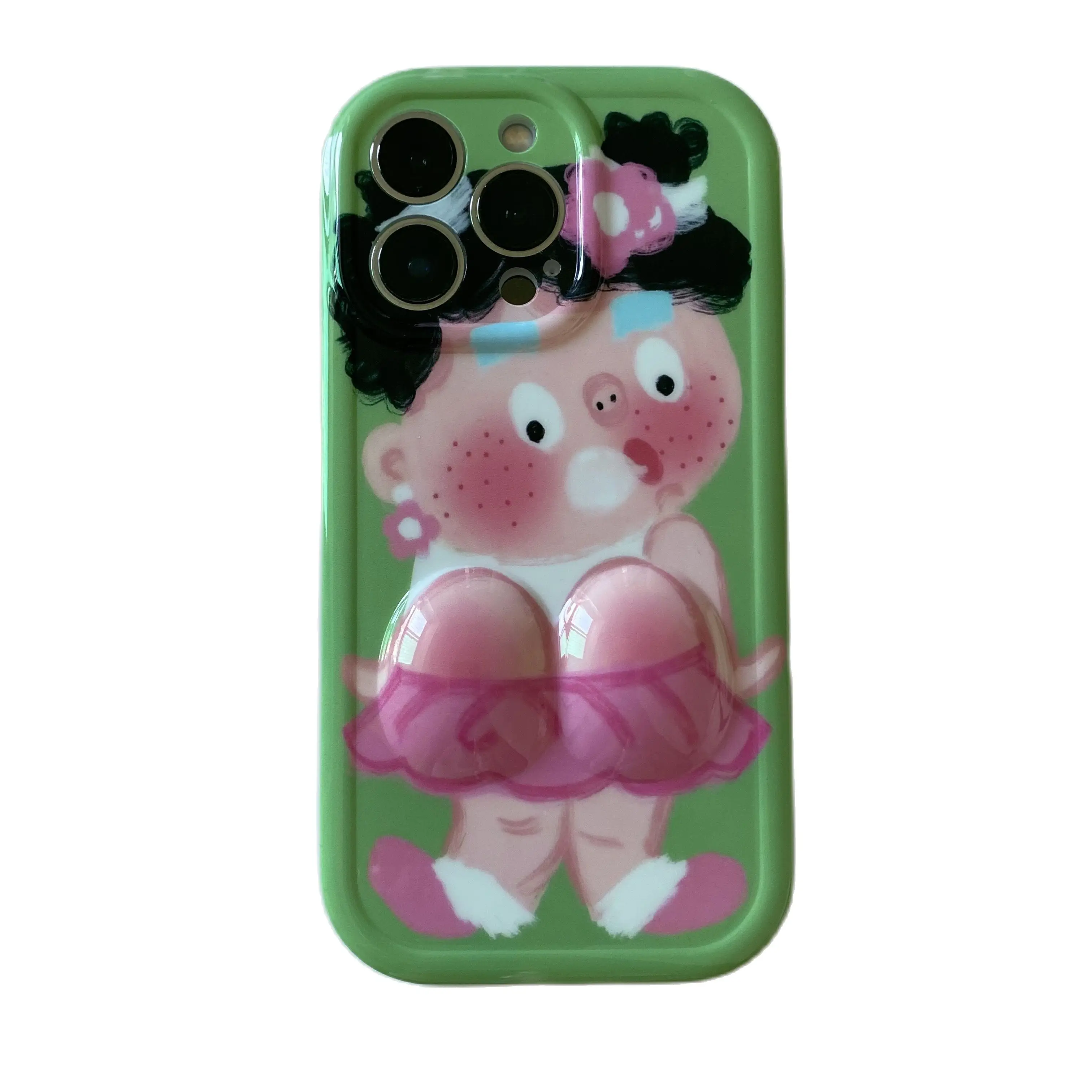 Creative Funny Little Girl 3D Cute IMD Case for iPhone 14 13 Pro Max Back Phone Cover for 12 11 Pro Max X XS Max Capa