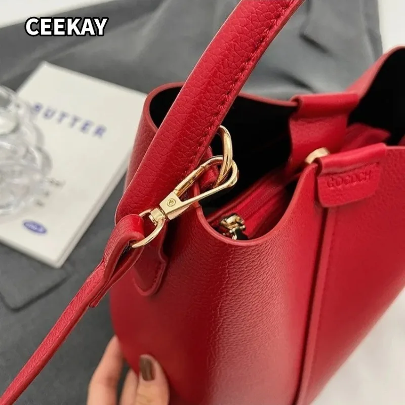 Heiß begehrte schlichte, hochwertige Damen-Umhängetasche aus PU-Material, vielseitige Bucket-Bag, modische Handtasche, Pendeltasche für Frauen – Detail 7