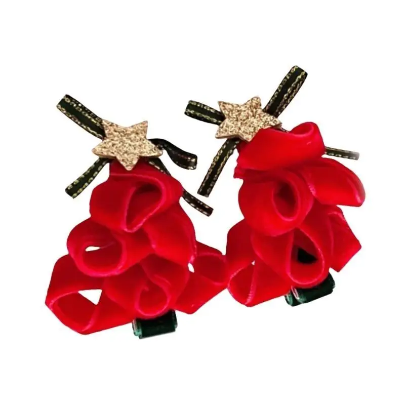 652f عيد الميلاد شجرة مسطحة مقطع الشعر barrette مخمل للبنائين الفتاة #4