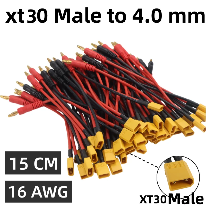 

Кабель для зарядки XT30 с разъемом 4.0 мм (банан) 16AWG, силиконовый провод 15 см, 1/6 шт. для RC LiPo аккумуляторов IMAX B6 B6AC