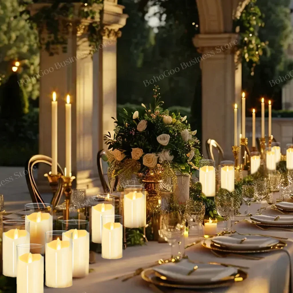 6-60Pcs Acrylic Glass LED Candle Flameless Decorative Battery Operated Candle Fake Candles Home Wedding Christmas