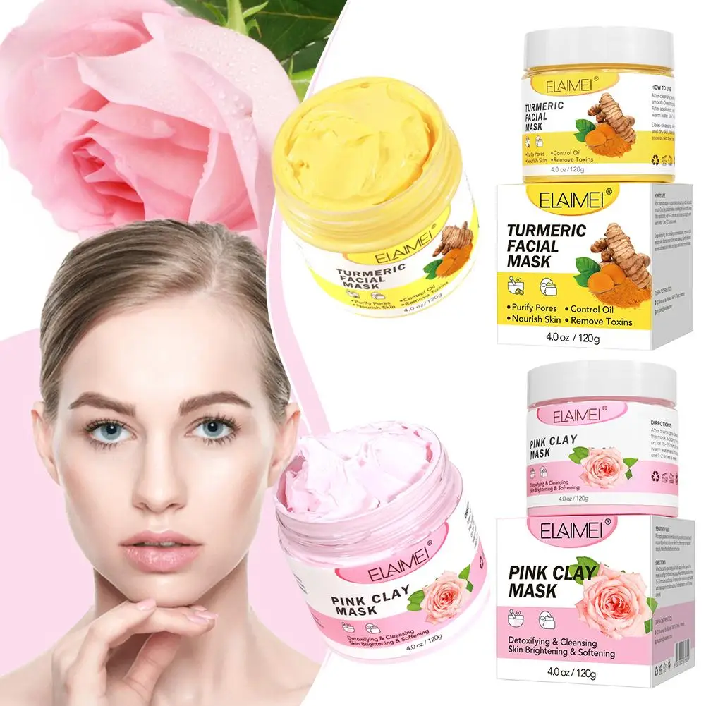 

120G Turmeric Rose Clay Mask Deep Cleansing Brightening Skin Mud Skin Oil Pores Mask Control Korean Care Face Shrink P7W1