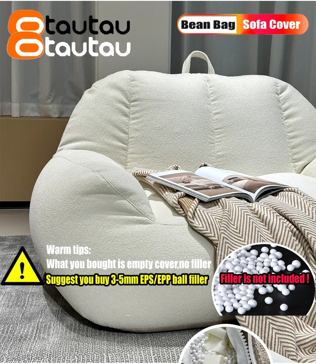 OTAUTAU 4ft 2-seat Bean Bag Cover No Filler Chaise Lounge Sofa Bed Beanbag Couch Pouf Salon Outdoor Puff Sac Furniture SF125