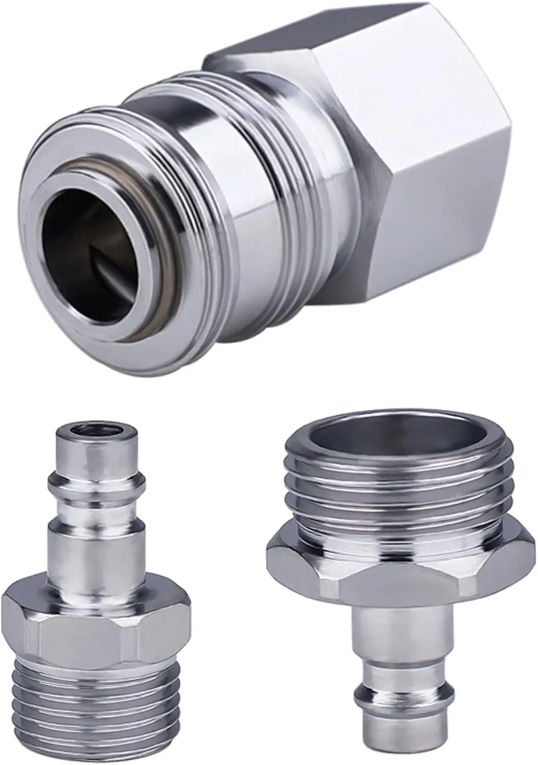 

RV Exterior Quick Connector Hose Fitting,with 1/2 "Shower Hose Adapter and 3/4" Garden Hose Adapter (Chrome)