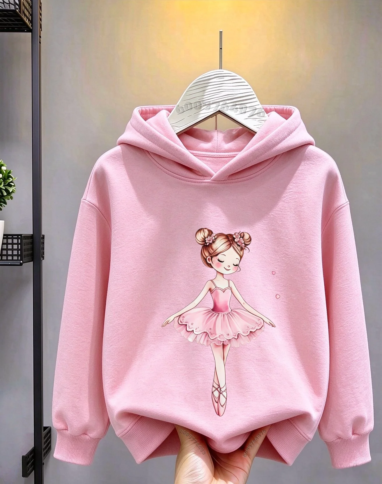Autumn/Winter Children's Hooded Sweater - Sweet Cartoon Ballet Dancer Pattern Print -Soft and Breathable Long-Sleeved Hooded Top