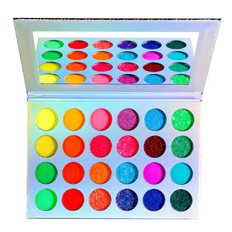 24-Color Fluorescent Gold Eyeshadow Palette Multi-purpose Neon Powder Dazzling Luminous for Creative Makeup Looks