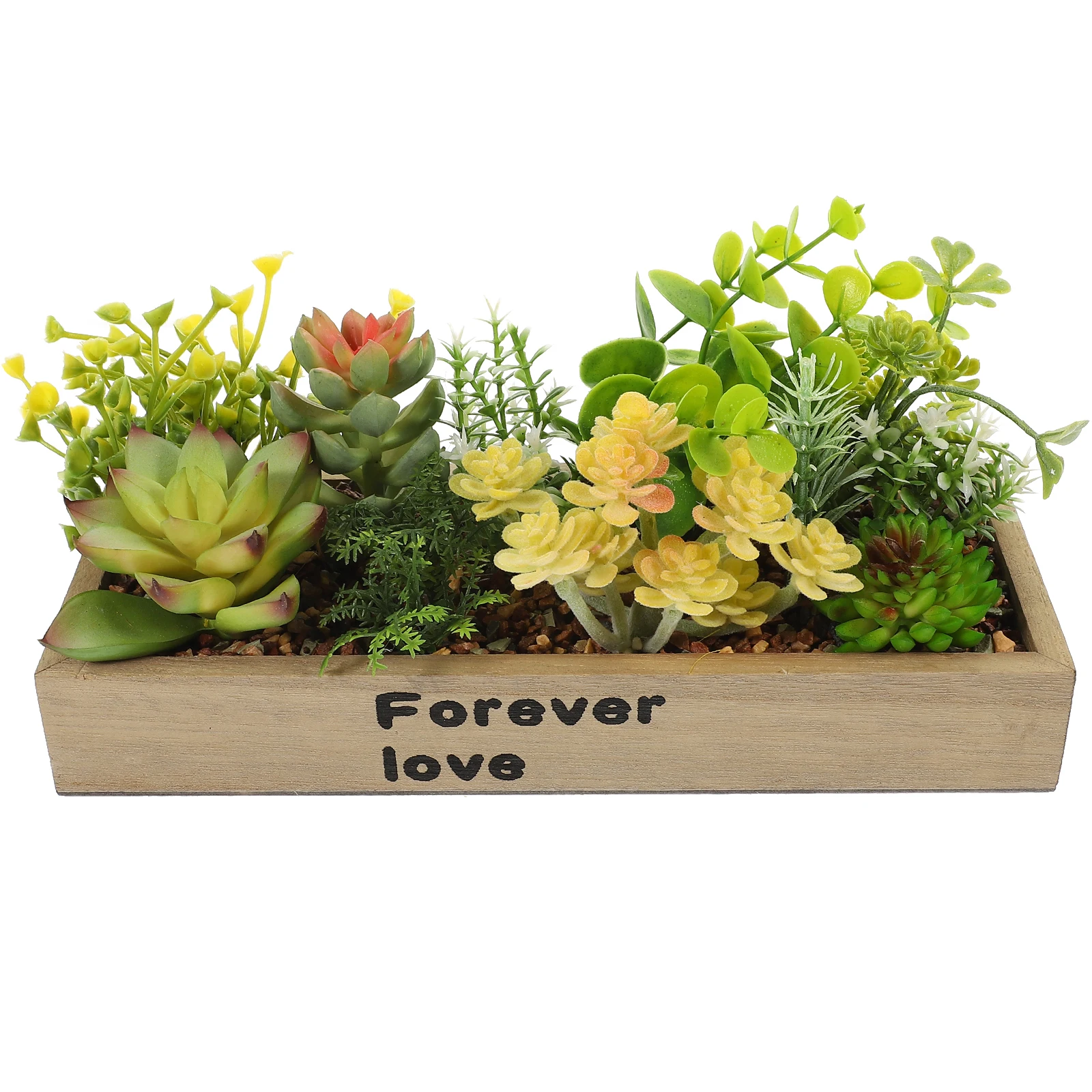 

Artificial Succulent Bonsai Wooden Box Simulation Potted Plant Desktop Office Home Decoration Fake Plant Ornaments