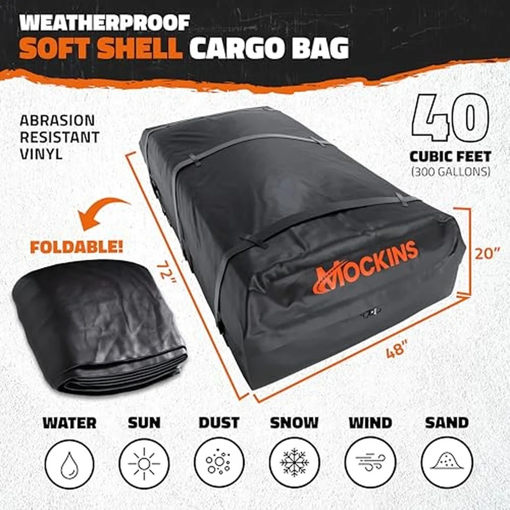 40 CuFt XXL Roof Bag Cargo Carrier for Top of Vehicle 72