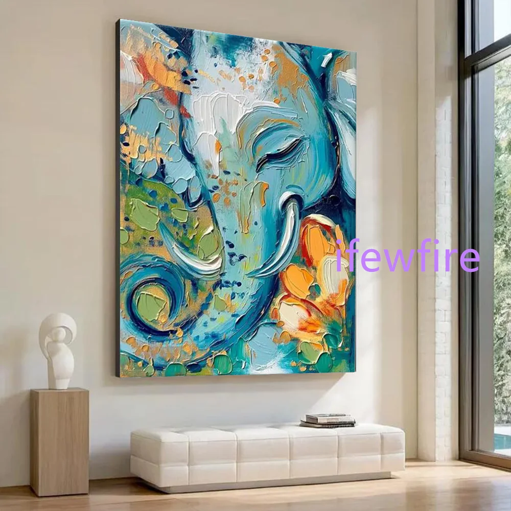 100% Handmade Abstract Animal Oil Painting on Canvas Original Elephant Wall Art Picture for Home Living Room Decor Image Artwork