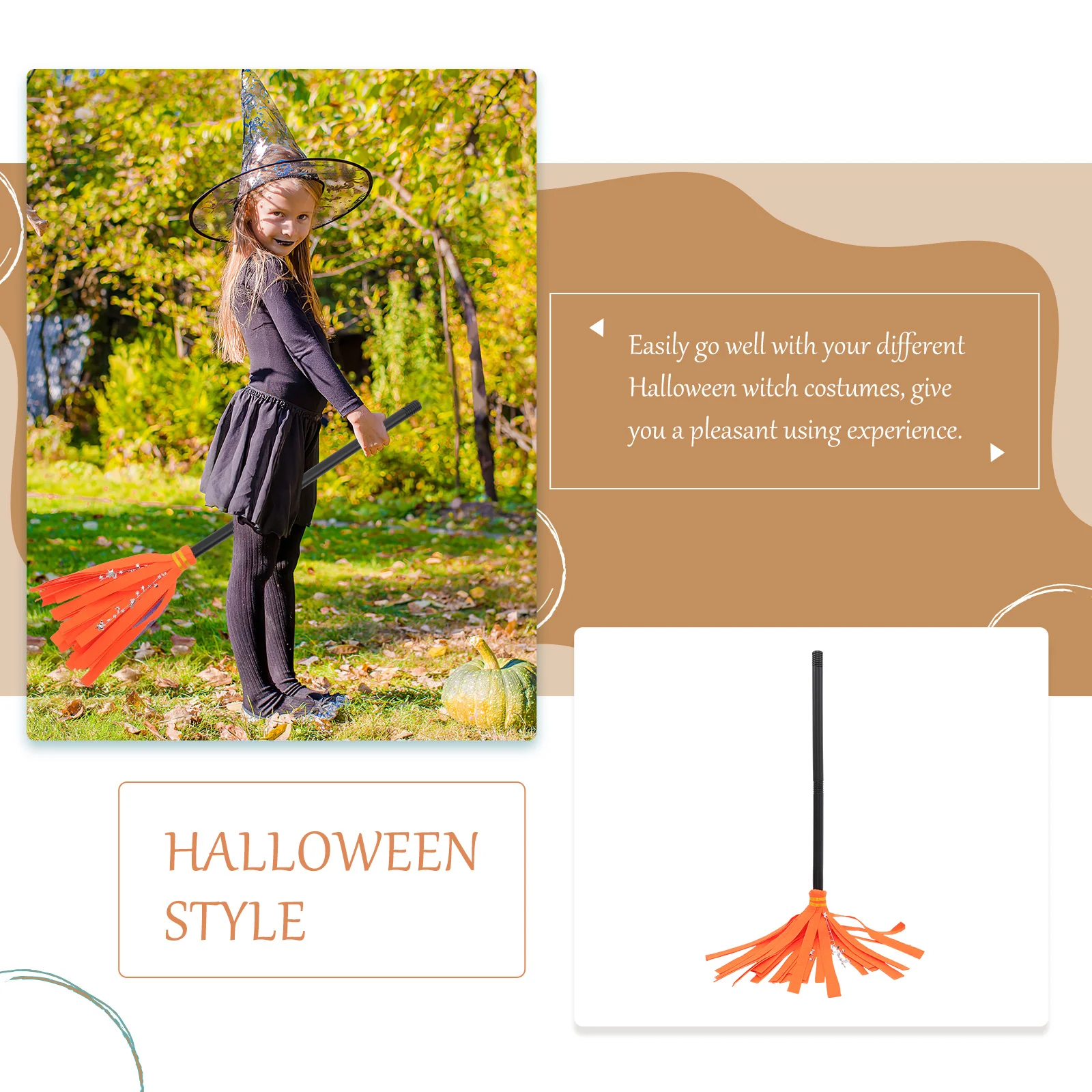 

3Pcs Witch Broom Halloween Prop Durable Cool Design for Cosplay Masquerade Parties Witch Broom Witches Broomstick