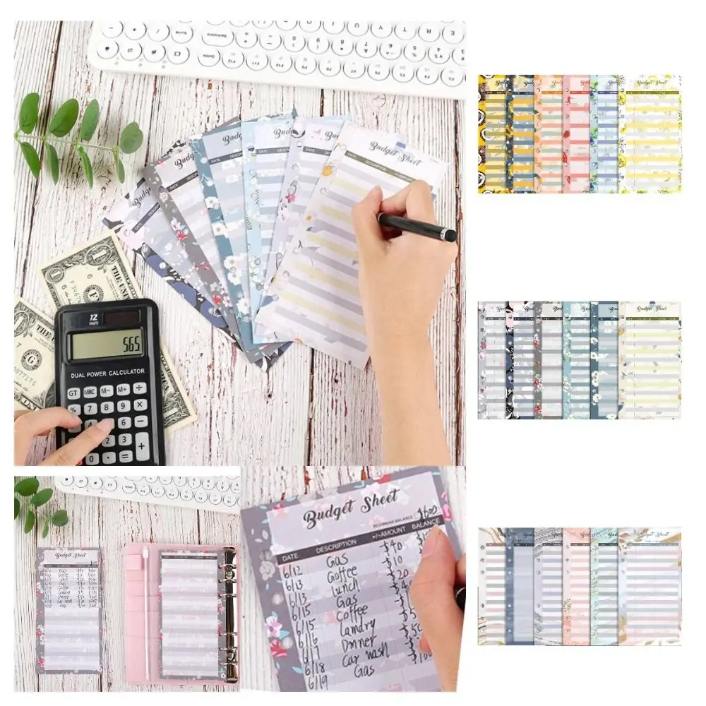 12Sheets A6 Loose Leaf Refill Budget Paper Flower Fruit Pattern Expense Tracker Refill Binder Paper 6 Holes for Cash Envelopes
