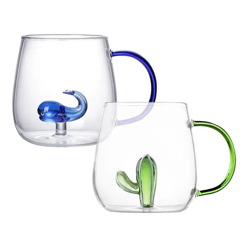 Cactus / Small Whale Glass Cup Three-Dimensional Animal And Plant Shape Coffee Milk Drink Cup Cute Transparent Glass Cup