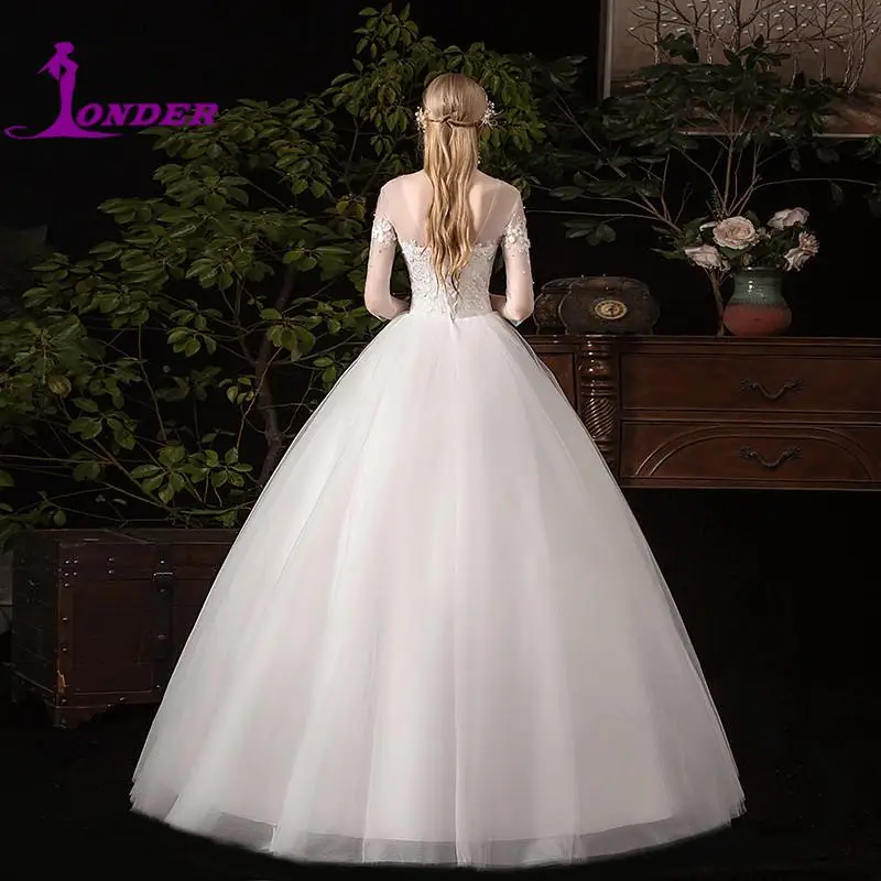 Sonder o-pescoço ilusão vestidos de casamento clássico renda sem costas vestido de baile de noiva longo até o chão vestidos de novia personalizado