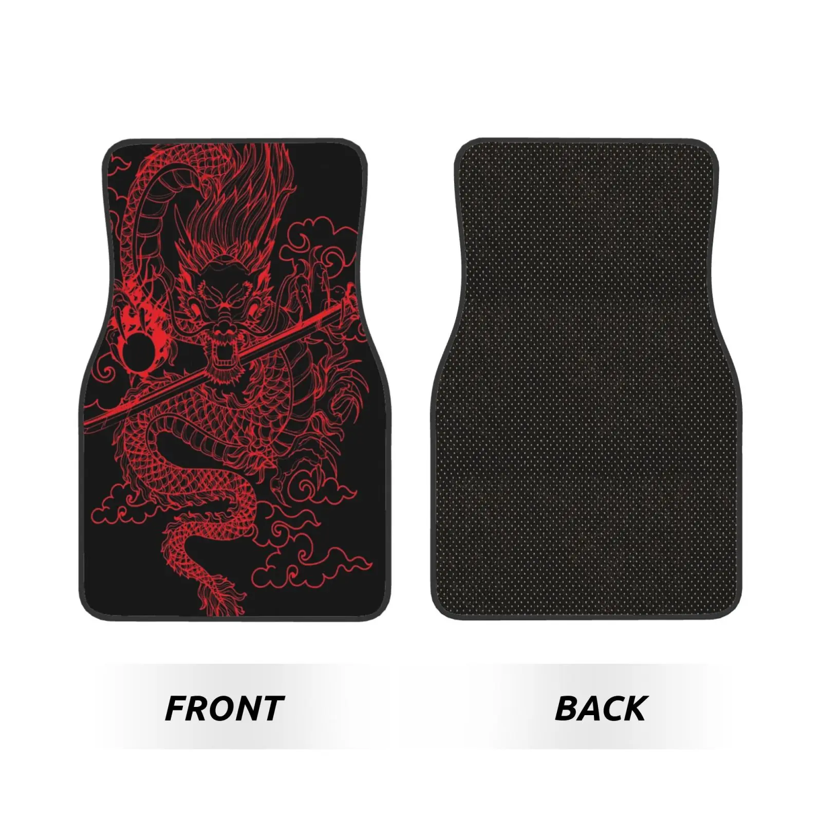 Red Chinese Dragon Totem Print Car Floor Mats Waterproof Car Carpet Mat Set of 4pcs with Anti-Slip Backing Fit for SUV Trucks