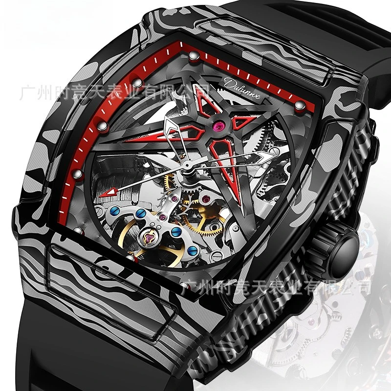 Starlight alloy Flywheel Carbon Fiber Design Tonneau Skeleton Luminous Waterproof Self-Wind Automatic Exquisite watch for Men