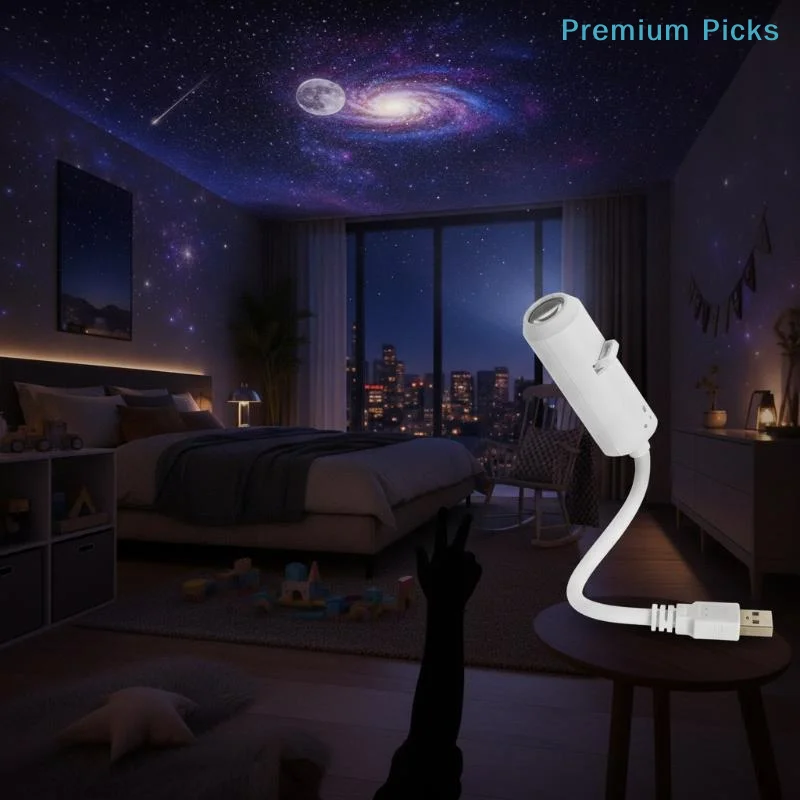 portableUSB Starry Sky Projector Lamp 360° Rotatable Adjustable Flexible Hose Light for Bedroom Desktop Decor