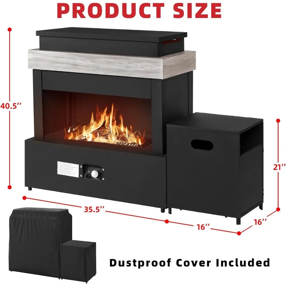 40.5 Inch Outdoor Propane Fireplace with Tank Storage and Dust Cover