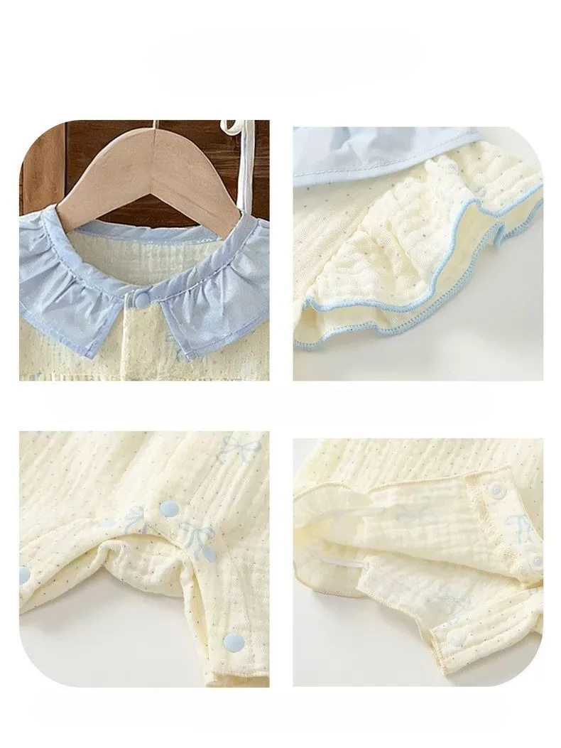 Newborn baby clothes summer thin style girls' outdoor short sleeved bubble gauze jumpsuit Ha clothes bag fart clothes
