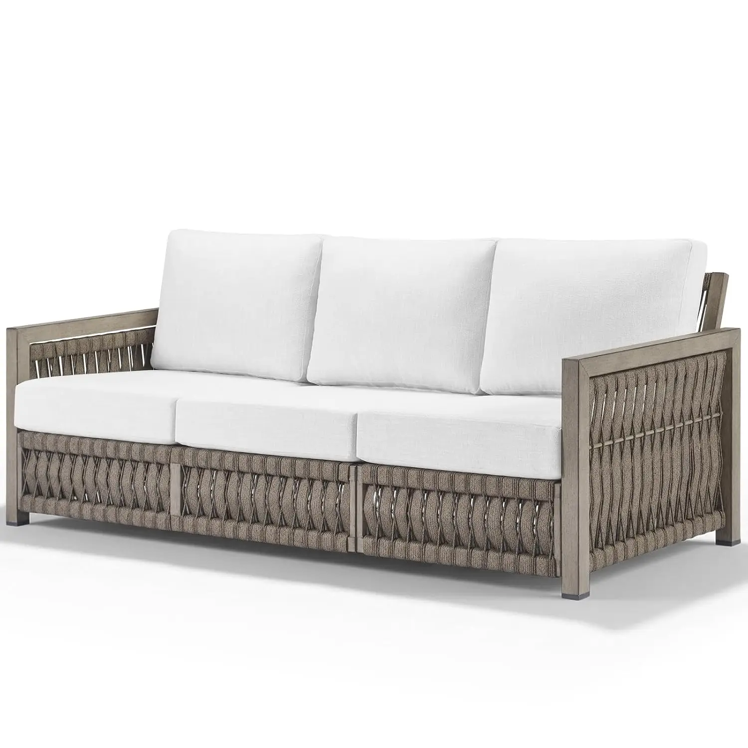 3 Seats Outdoor Sofa, Aluminum Patio Sofas Couch with Thick Cushions, Never-Rust 3-Seater Rope Weave Outside Patio, Customized