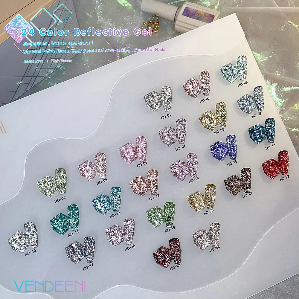 Vendeeni 24 Farben/Set Sternenhimmel Glitzer Gel Nagellack Semi-Permanent Reflektierender UV-Gel-Lack mit Display – Detail 2