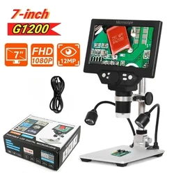 1200X Digital Microscope 12MP Electronic Video Microscopes 7 Inch HD LCD Soldering Phone Repair Magnifier Metal Stand PC View