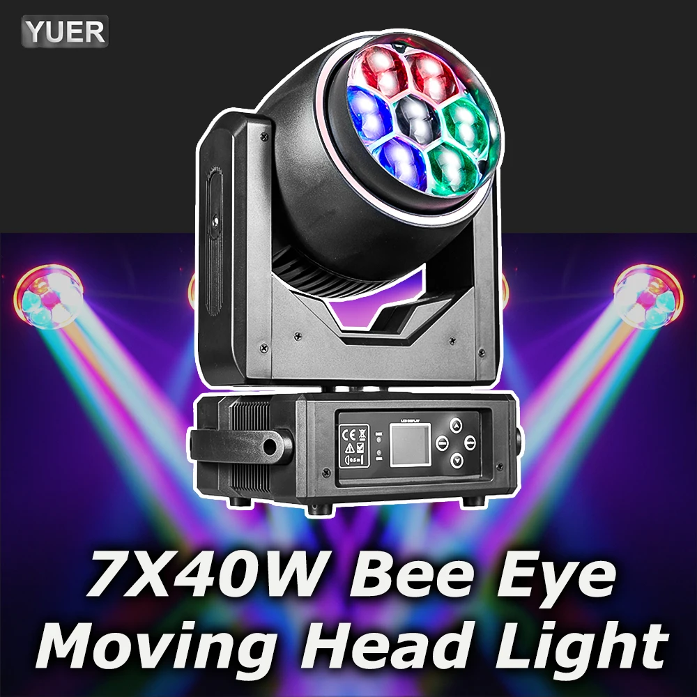 Professional LED 7x40W Big Bee Eye Moving Head RGBW 4in1 LED Spotlight Wash Beam Zoom DJ Bar Lighting Disco Strobe Stage lights