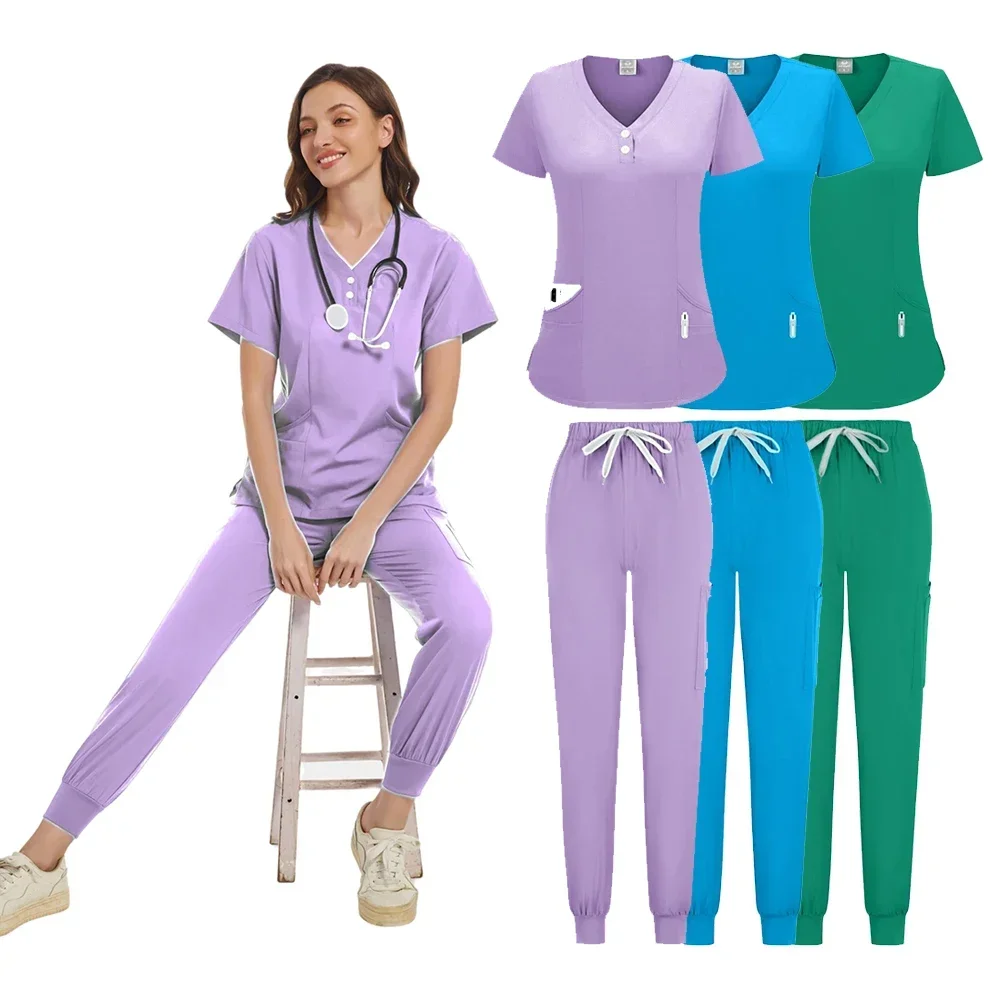 Polychrome Medical Uniform Women Scrubs Sets Pet Hospital Working Scrub Suits Nurse Accessories Dental Surgery Suit Lab Workwear