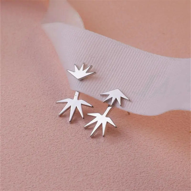 1-Pair Fashion Metal Irregular Fan Maple Leaf Earrings Ear Jacket for Women 2024 New Daily Party Earrings Double Wear Method