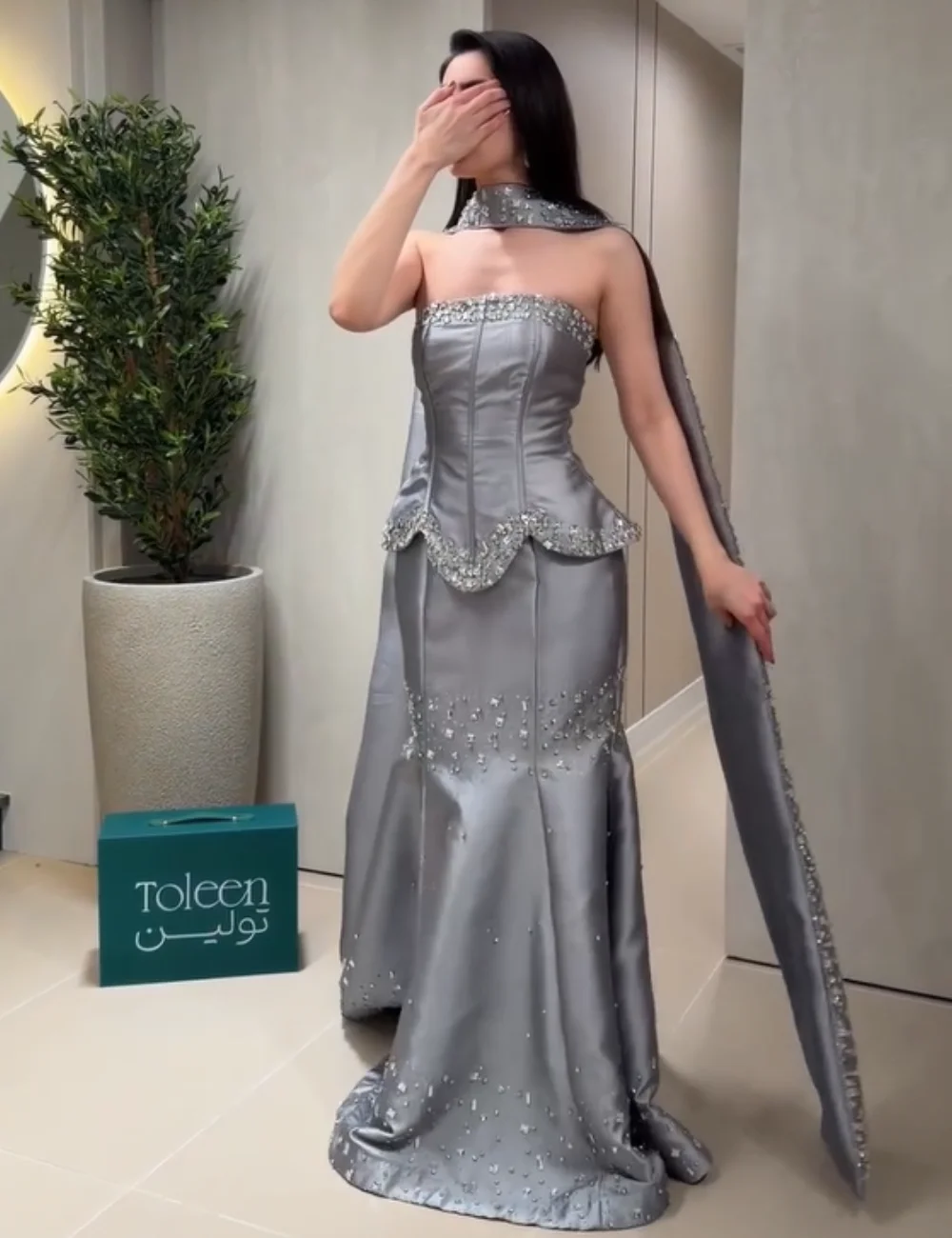 Customized Fashion Pattern Pleat Sequined Mermaid Strapless Long Bespoke Occasion Prom Dresses Simple