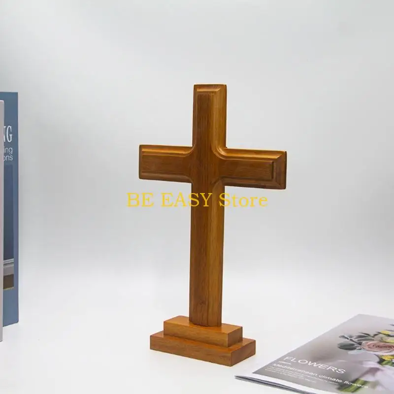 E28F Wooden Standing for Cross Decor Altar for Cross with Stand Double-Sided Display Table for Cross for Home Chapel Church Gift