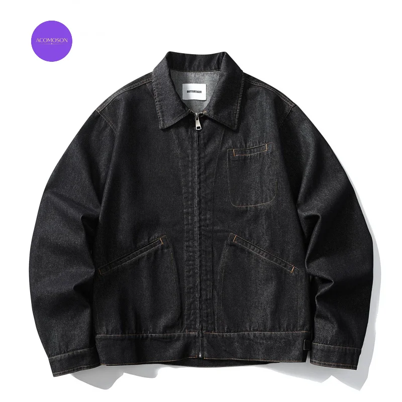 ACOMOSON Luxury Quality EU US Size Retro Boxy Denim Jacket For Men Autumn Winter Travel Holiday Street Work Jean Jacket