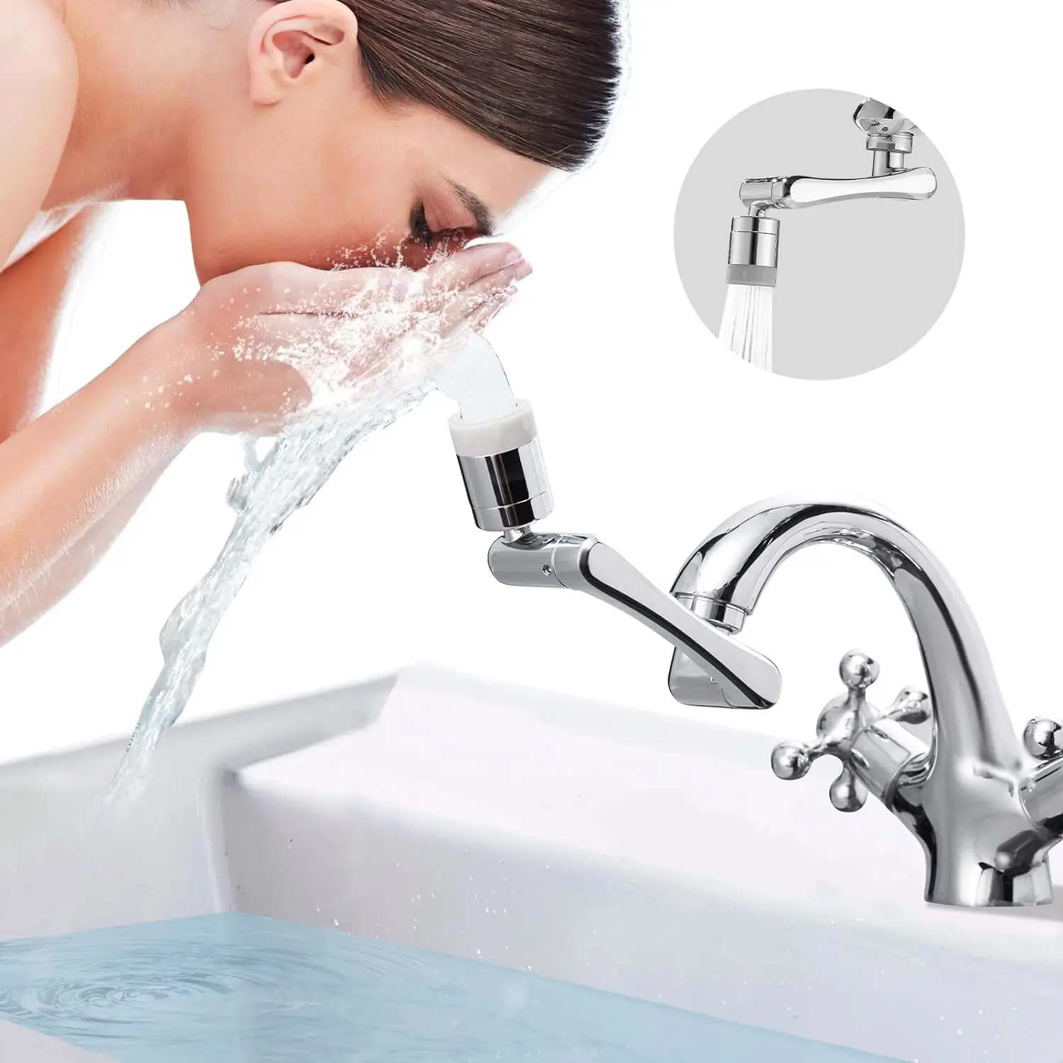 Universal 1080° Rotation Faucet Extender Plastic Dual Mode Sprayer Head Bubbler Nozzle for Kitchen Washbasin Robot Arm Tap