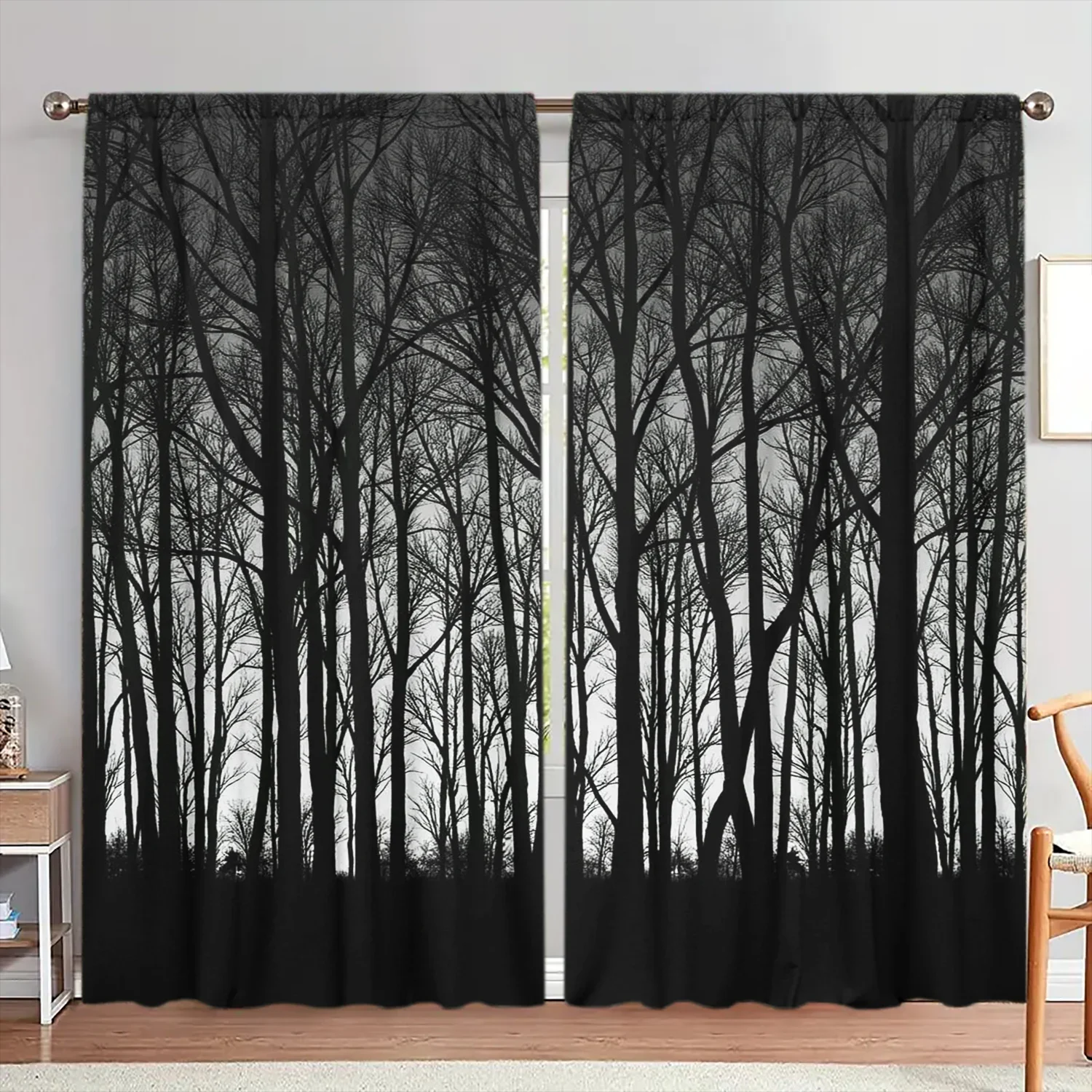 2 Panels Nordic Style Birch Tree Pattern Window Curtains - Artistic Home Decoration Curtains, All Season Decorative Curtains