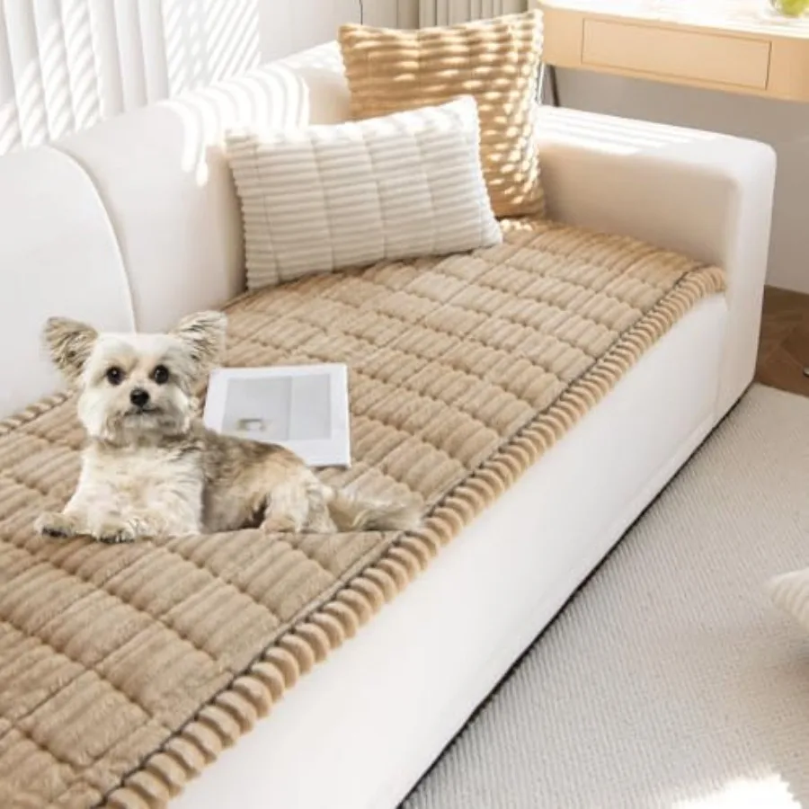 Faux Fur Plush Dog Couch Cover 3D Stripe Fuzzy Sofa Cover Non-Slip Fluffy Dog Bed Cover Pet Blanket Sofa Couch Furniture Protec