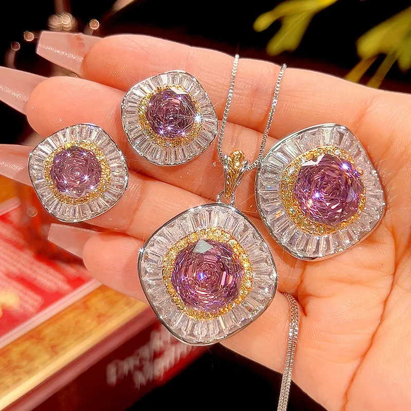 

Новый осенне-зимний ювелирный набор: позолоченная роза с эффектом выцветания, элегантный легкий люксовый комплект для женщин 14-10мм