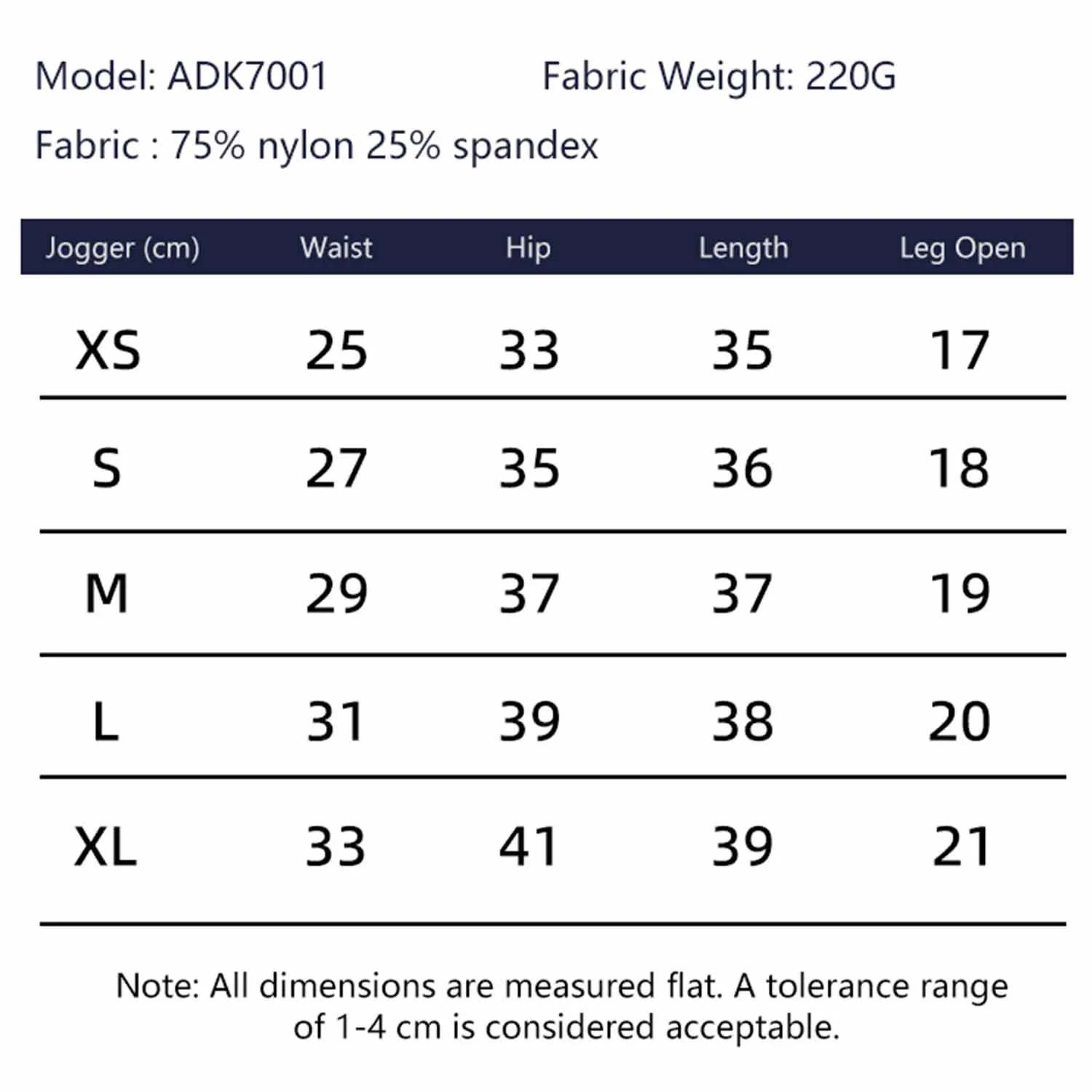 Size chart and fit details